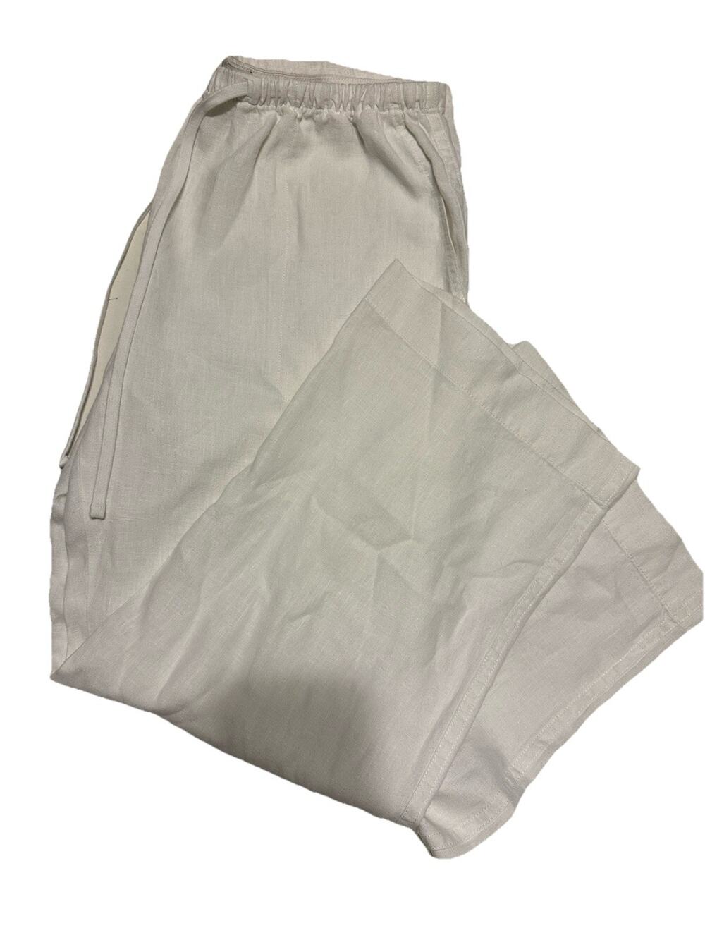 Vince 100% Hemp Pull-On High Rise Elastic Waist Straight Pants White XL Wide Leg